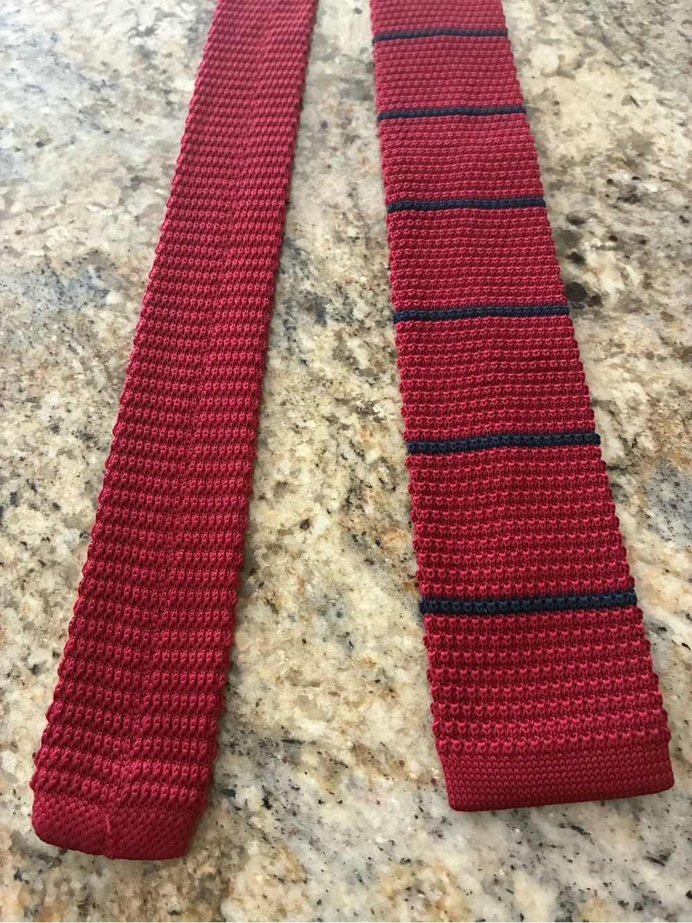 Men's knit square Red & navy blue Striped Tie, One Size Classic Length